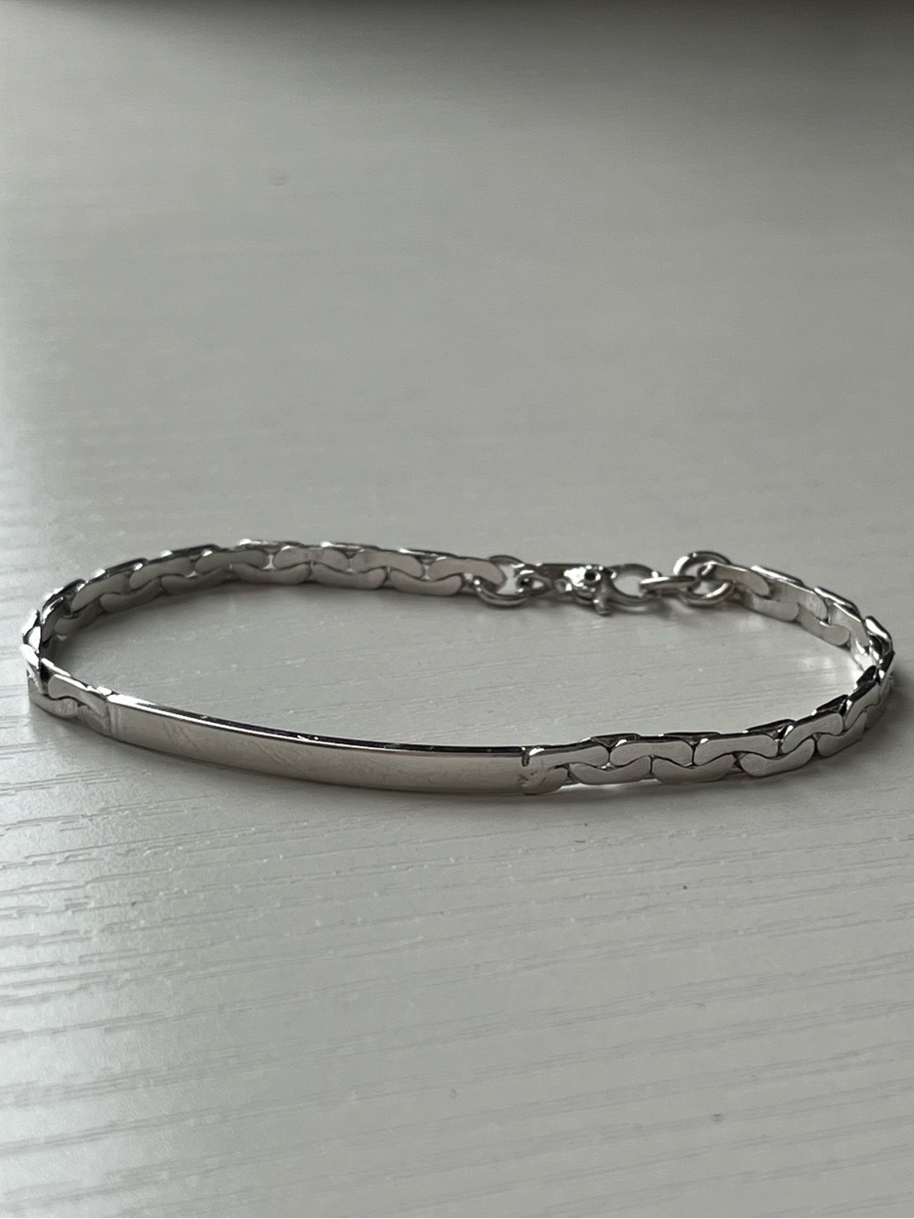 Vintage Monet Silver Tone ID Bar Flat Link Chain Bracelet Signed